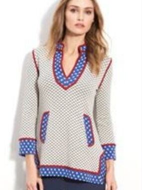 Tory Burch printed tunic sweater features a V-neck Small